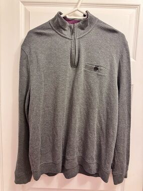 Ted Baker Men's Gray Half-Zip Sweater with Chest Pocket